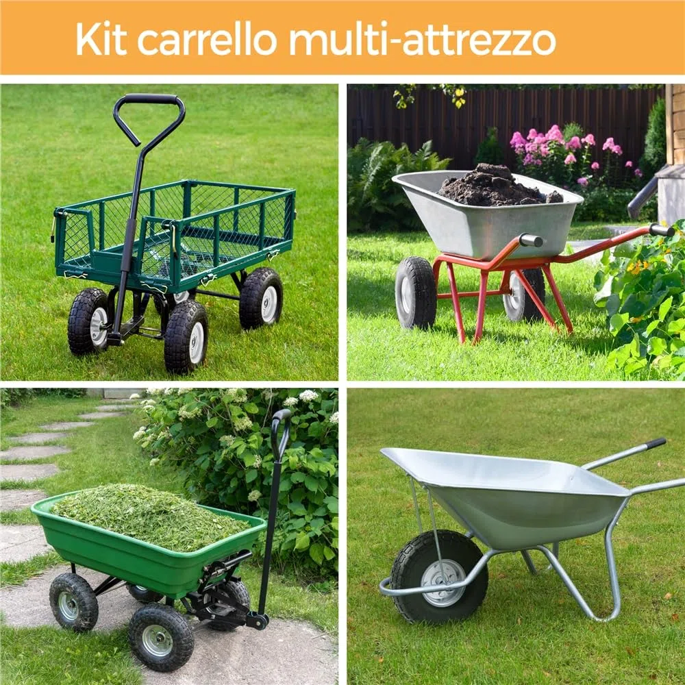 Yaheetech 4 Ruote Pneumatici per Carrellino Carrello Carriola Carretto Rimborchio da Giardino Antiforatura Antipanne in Gomma Piena Ricambio Ruote Dia. 255 mm Nero