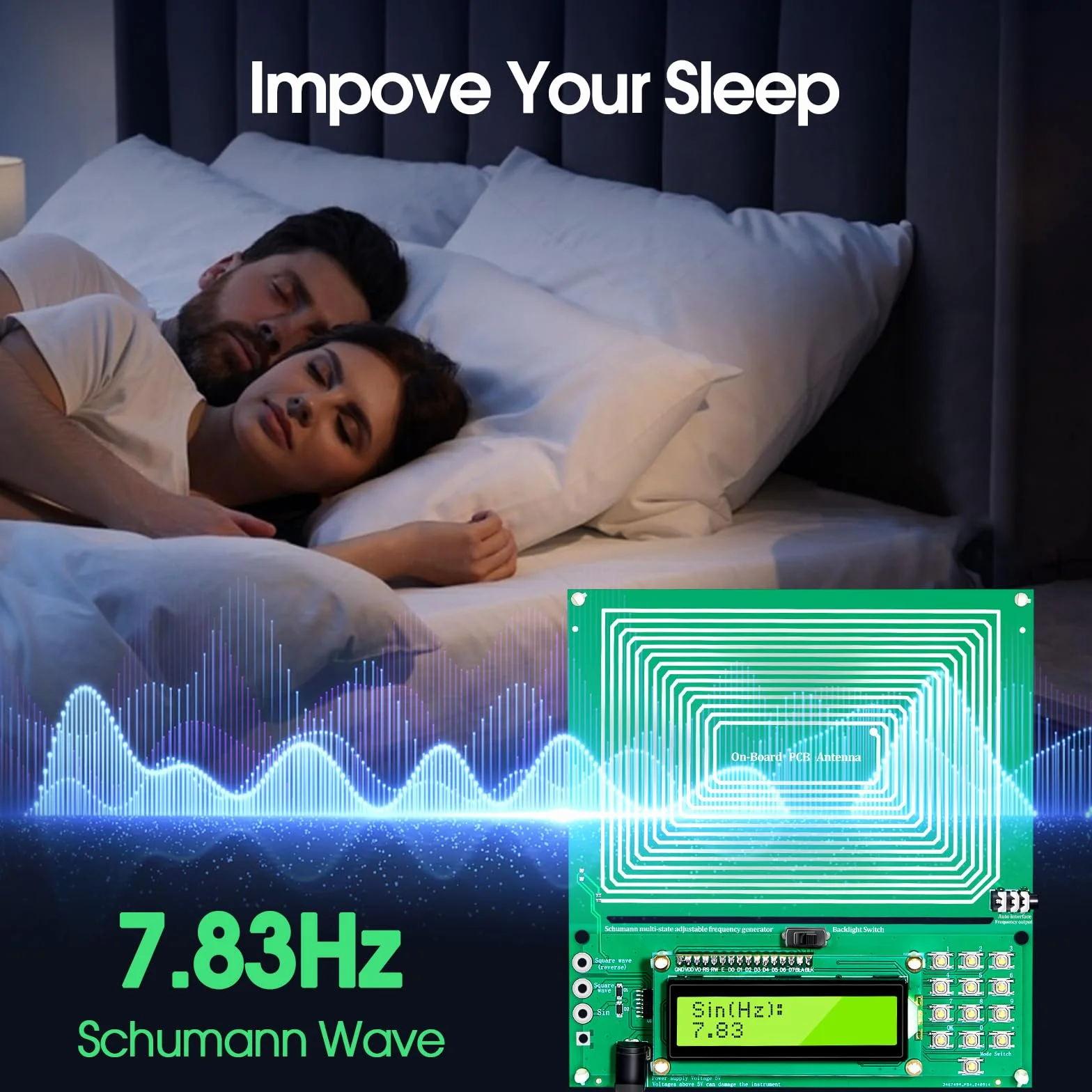 Generatore di Frequenza Terrestre - 7,83 Hz Regolabile (0,1 Hz fino a 200 kHz) con Display e USB - Risonanza Terrestre Portabile, Migliore Sonno, Rilassamento a Casa e in Ufficio