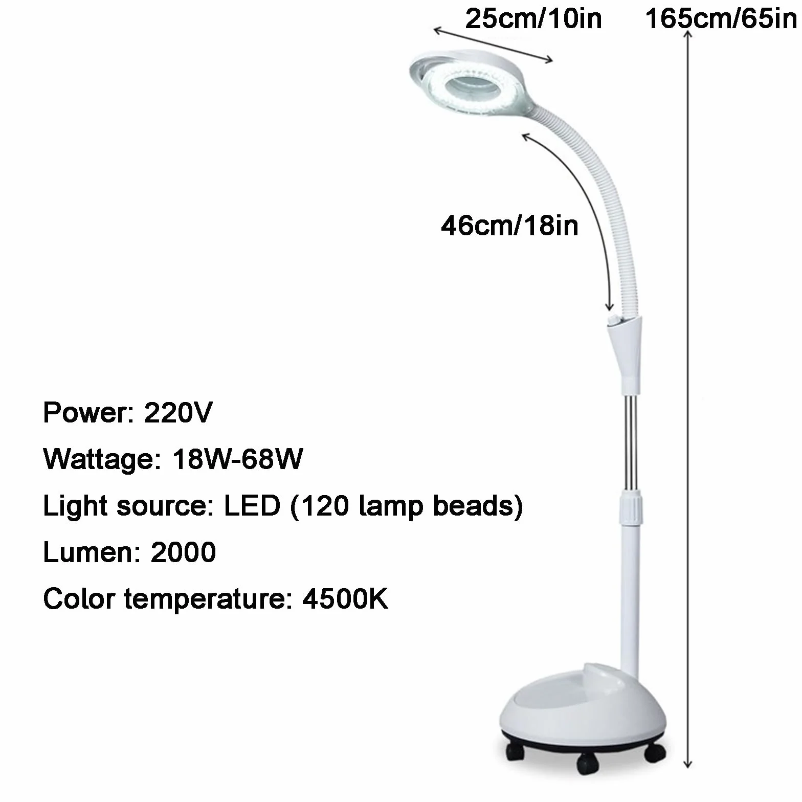 Lampada per Esami Medici Chirurgici Mobili, Lampada Scialitica, con Lente di Ingrandimento 8X, Luce per Visita Flessibile a Collo D'Oca