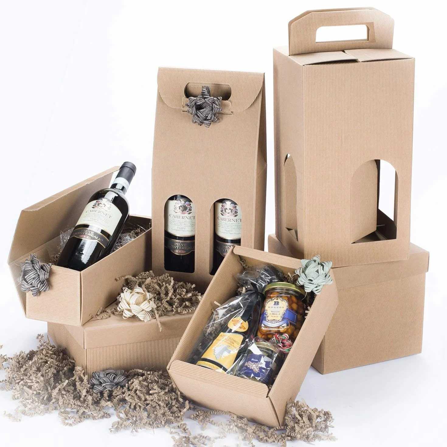 Scatola Astuccio Confezione regalo Porta 1 Bottiglia Olio o Liquore Oliva Carta Onda Avana 65x65H320mm - 20 pezzi - Lucgel
