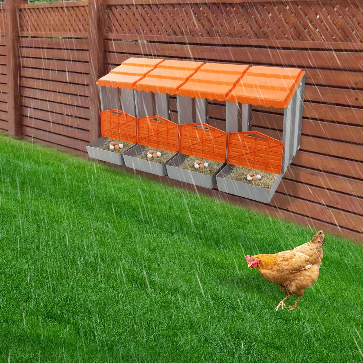 Nido per galline, 4 fori, in metallo, con coperchio di copertura, robusto nido di galline e griglia di ventilazione, nido di polli per montaggio a parete