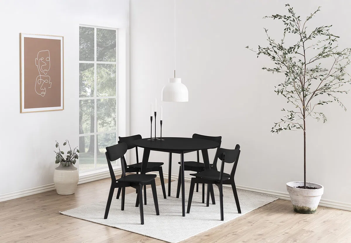 AC Design Furniture Roxanne tavolo da pranzo, nero, impiallacciatura rovere/albero della gomma, L: 105 x P: 105 x H: 76 cm, 1 pz