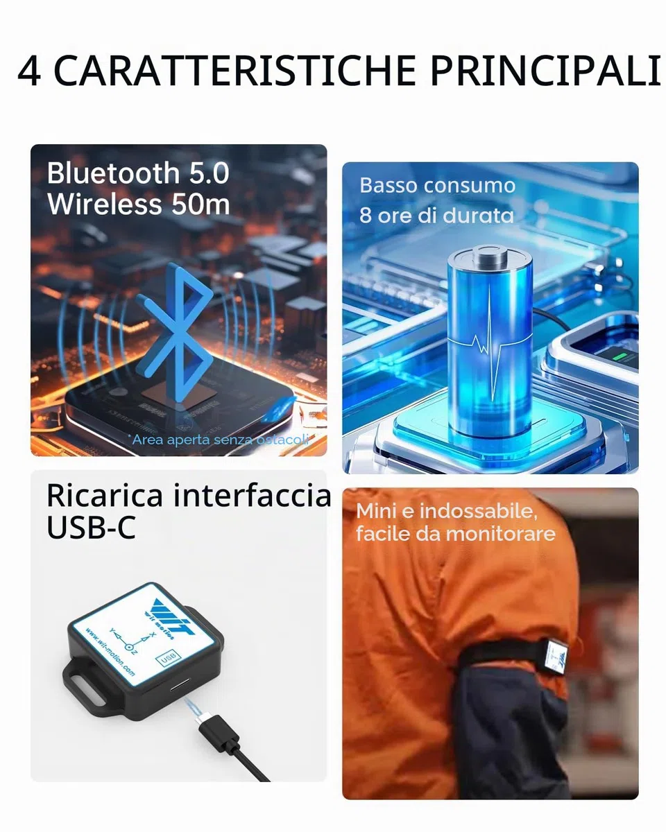 [Sensori di accelerazione Bluetooth 5.0] Sensore di inclinazione wireless a 9 assi WT901BLECL, accelerometro a 3 assi + giroscopio + magnetometro + inclinometro, sensore IMU MPU9250 Modulo