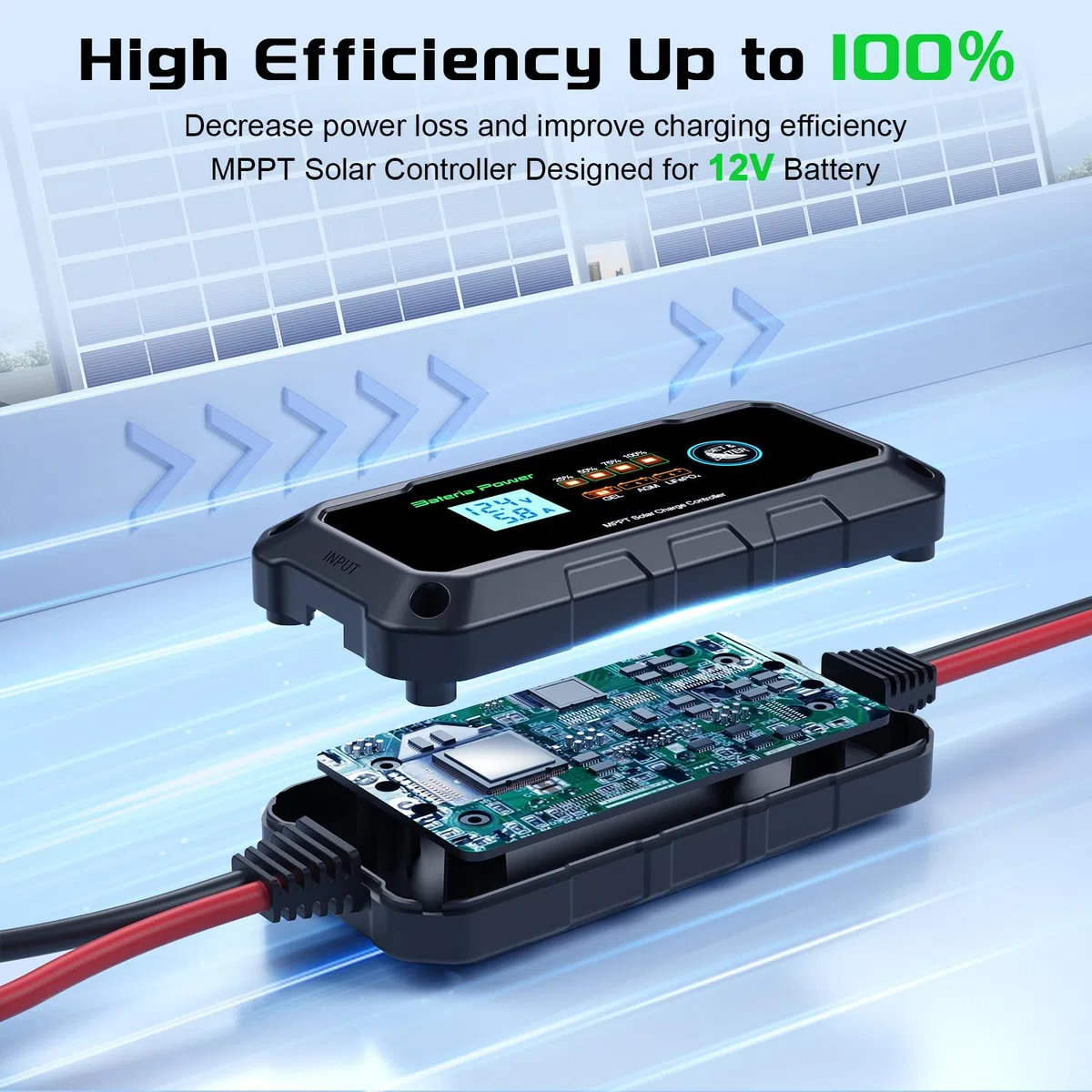 Bateria Power Regolatore di carica solare MPPT 10 A, 12 V, intelligente con display LED e LCD, compatibile Li-ion, AGM, LiFePO4