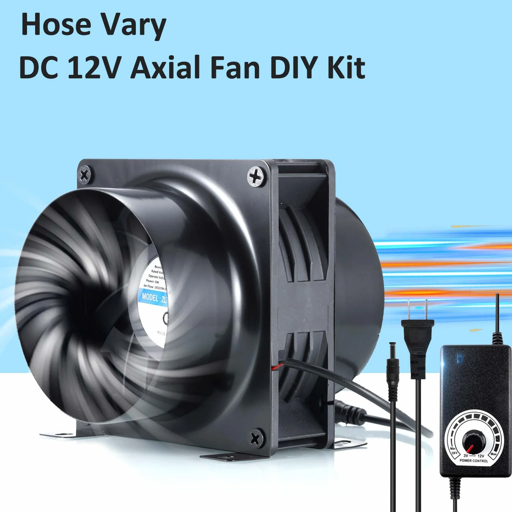 Ventilatore Assiale, 3000RPM 120 * 38mm DC Ventola di Scarico con Adattatore CA/CC, Dimmer Continuo per Laser 3D, Cabina di Verniciatura, Tenda da Coltivazione, Progetto fai da te… (Kit Spina EU Nera)