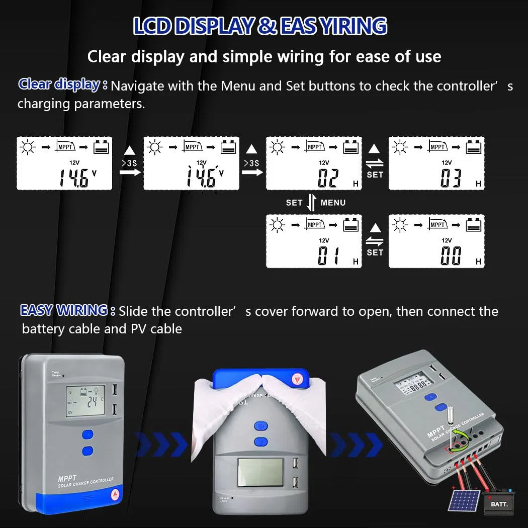 Y&H Regolatore di carica pannello solare MPPT 40A 12V 24V per pannello solare max 75V fino a 520W 1040W per la ricarica di batterie AGM, Gel, Flooded e al litio,LiFePO4