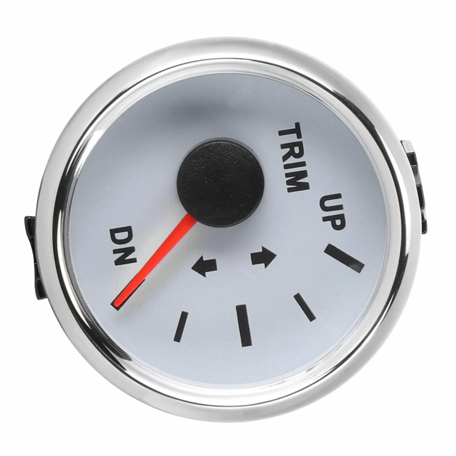Indicatore di trim, 52mm/2in UP-DN Indicatore di trim per barche 0-190ohm Indicatore di inclinazione del trim del segnale Retroilluminazione rossa(Quadrante bianco Cornice argento)