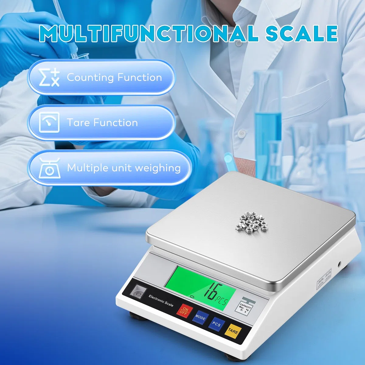CGOLDENWALL Bilancia ad Alta Precisione 10kg 0,1g Bilancia Contapezzi Digitale da Laboratorio con 13 Unità di Conversione, 2 Modalità di Alimentazione, Funzione di Conteggio (10kg, 0,1g)