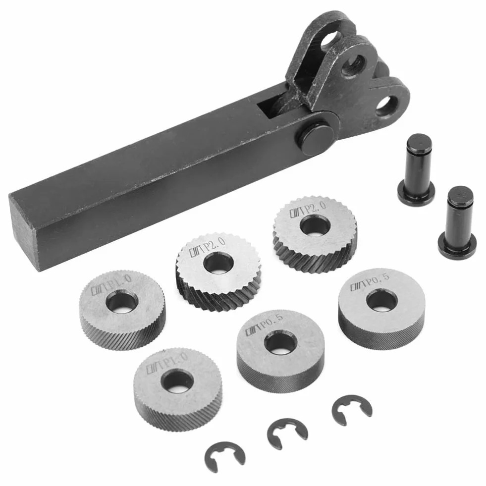 Set di Godroni, Tornio per Godroni 7 Pezzi con Portamatrice Set di Godroni Lineari Diagonali a Doppia Ruota, per la Lavorazione di Accessori per Tornio con Motivo Superficiale
