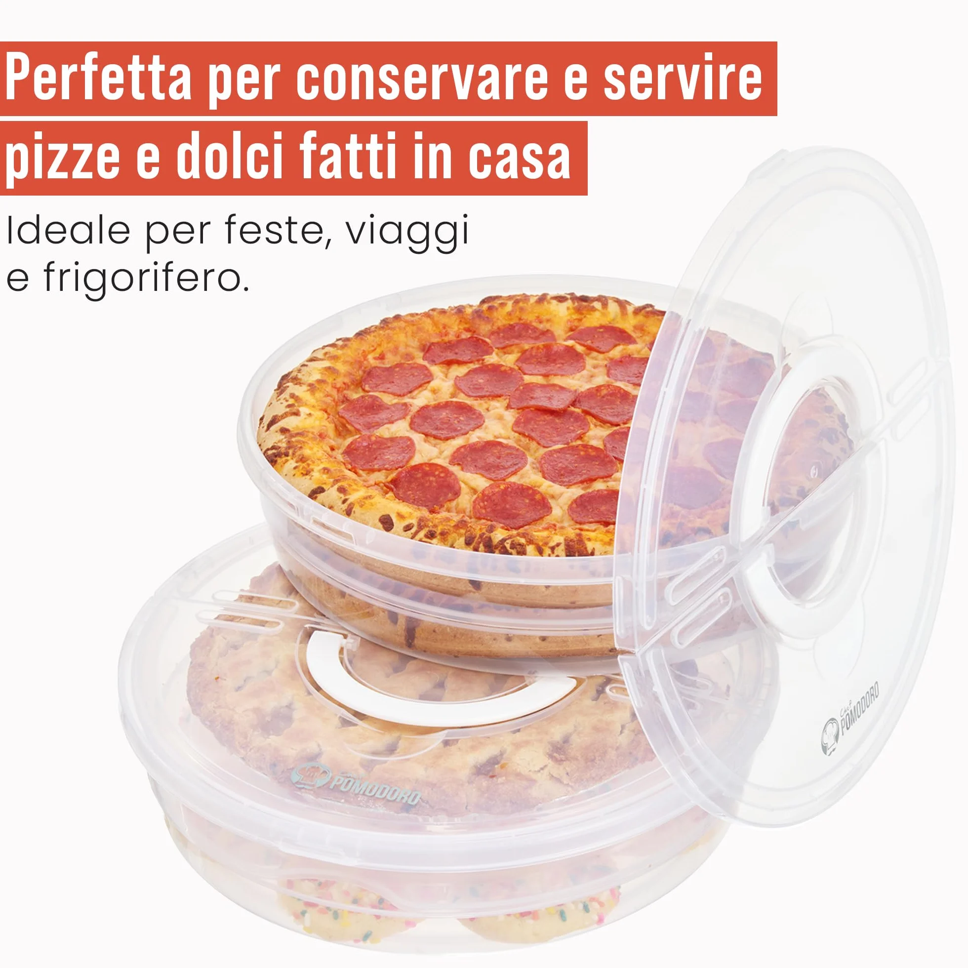 Chef Pomodoro Set Contenitori Pizza 30,5 cm 2-Pack Porta Torta con Coperchio