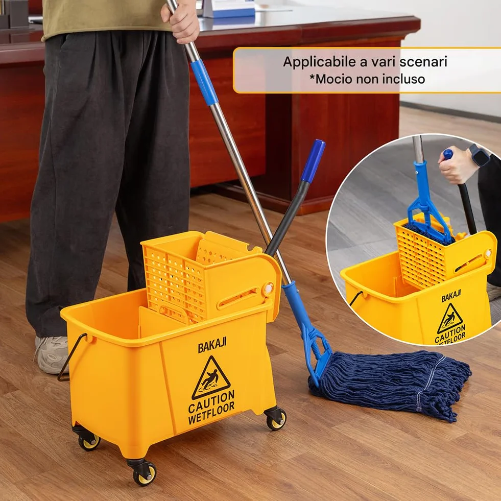 BAKAJI Carrello per Pulizie Professionale con Secchio Lavapavimenti 20 Litri