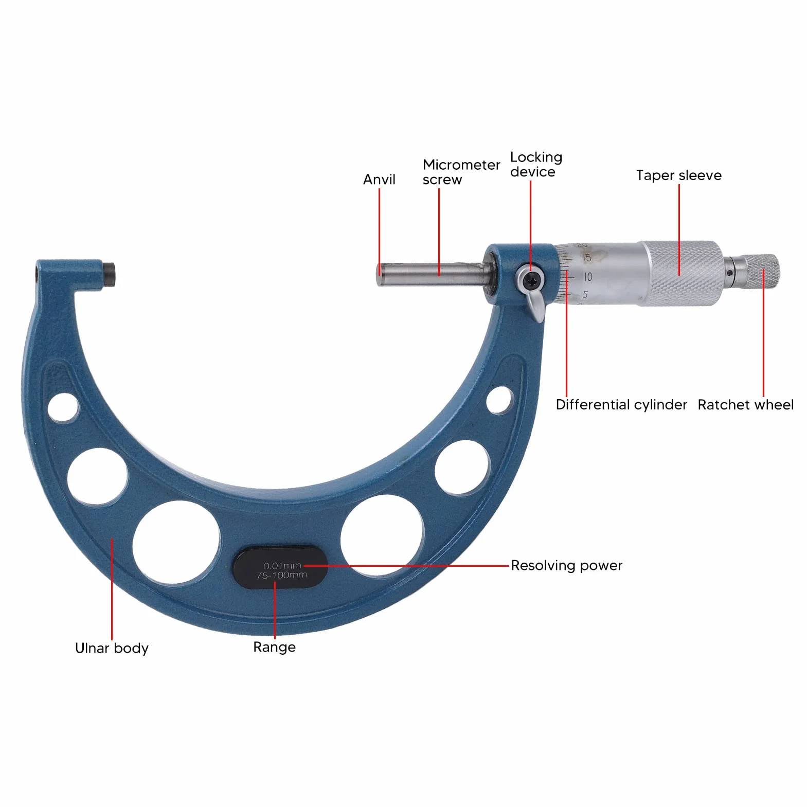 Micrometro Esterno Professionale 75-100/0.01mm Strumento di Misurazione di Precisione