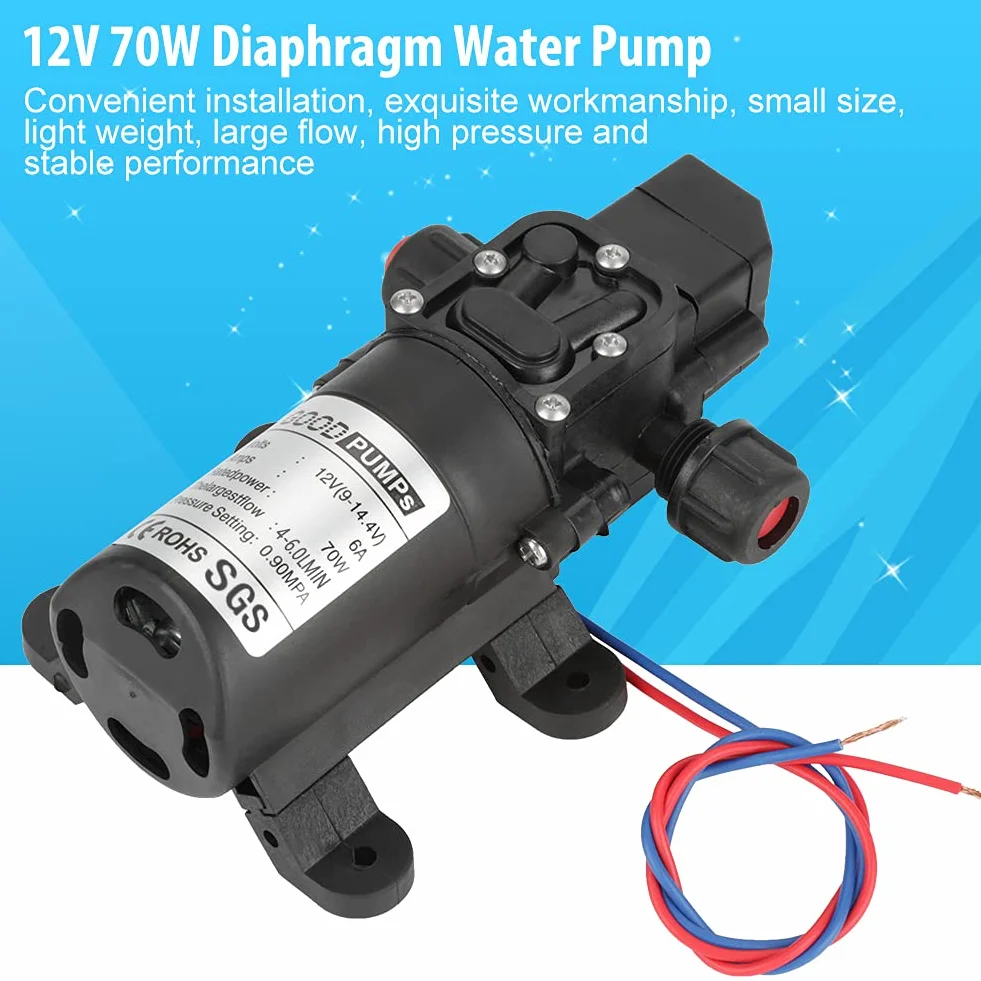 DC 12V 0.9Mpa 4-6L/Min Acqua Ad Alta Pressione Diaframma 70W Pompa autoadescante