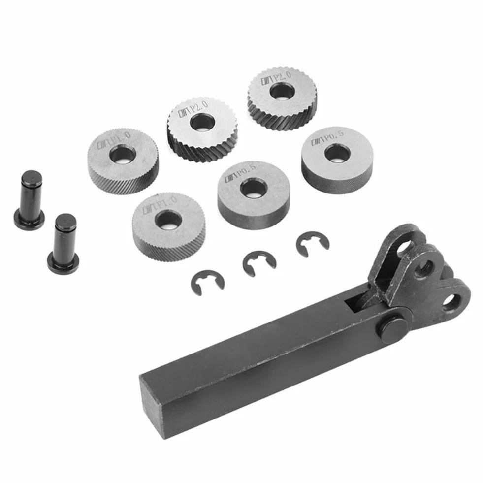 Set di Godroni, Tornio per Godroni 7 Pezzi con Portamatrice Set di Godroni Lineari Diagonali a Doppia Ruota, per la Lavorazione di Accessori per Tornio con Motivo Superficiale
