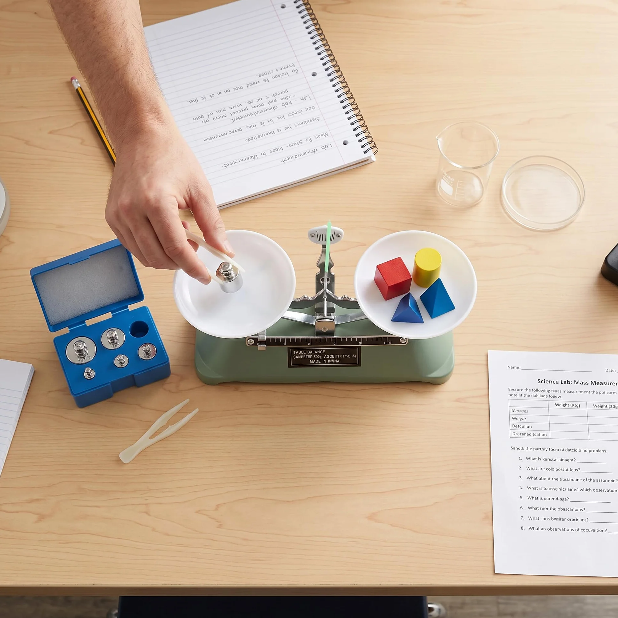 Bilancia Meccanica da Laboratorio 200g 02g Strumento Didattico per Esperimenti Scientifici di Fisica e Chimica con Set Pesi e Pinzette per Scuola e Laboratorio Scolastico