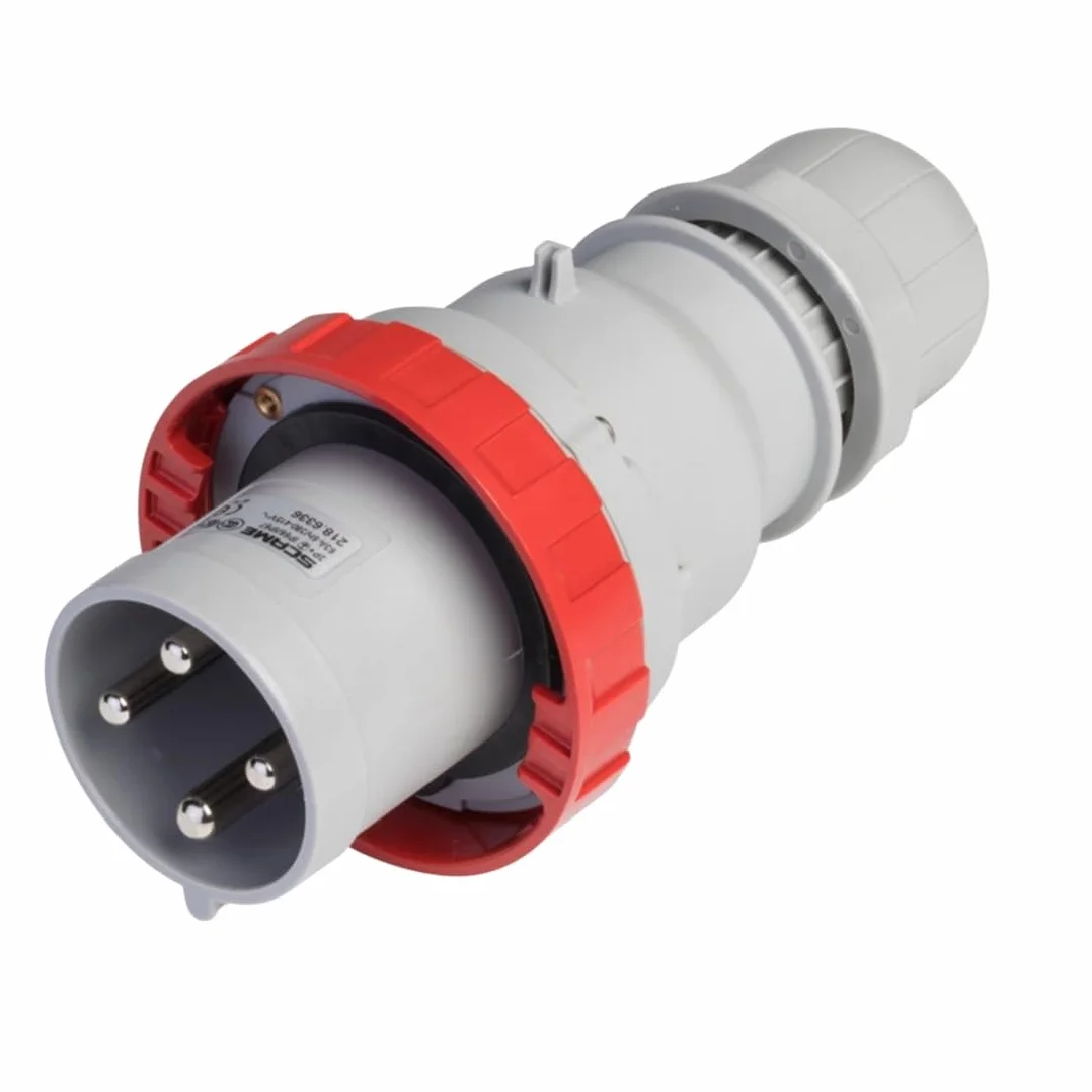 Scame 218.6336 Series Optima, IP66/IP67 Plug, 3P + e poli, 63 A, 380 VAC, v-415 posizione 6 ore, rosso