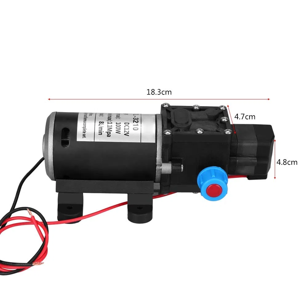 Pompa Acqua Autoadescante ad Alta Pressione, DC 12V, Automatica per Barche, Roulotte e Giardino, 100W, 8L/min