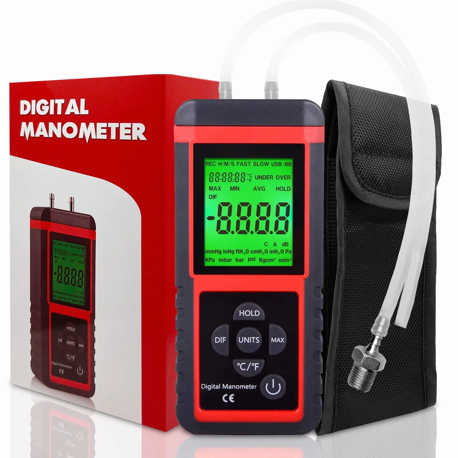 Ehdis Manometro digitale pressione aria gas 32 bit MCU 24 bit ADC alta precisione 12 unità misura salvataggio dati