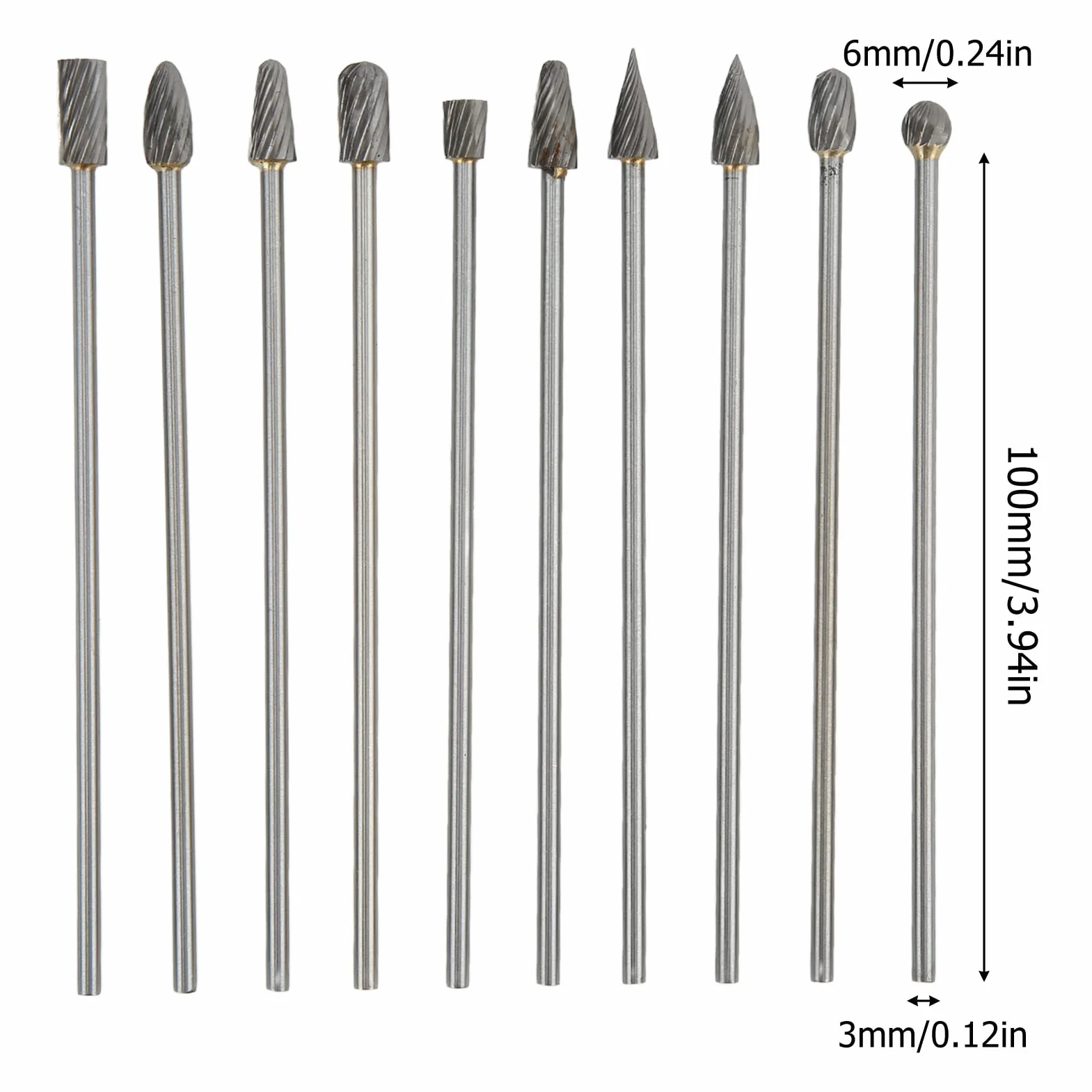 Set di Frese Rotanti in Carburo 10 Pezzi, Lime per Sbavature Multifunzione con Gambo 3 mm