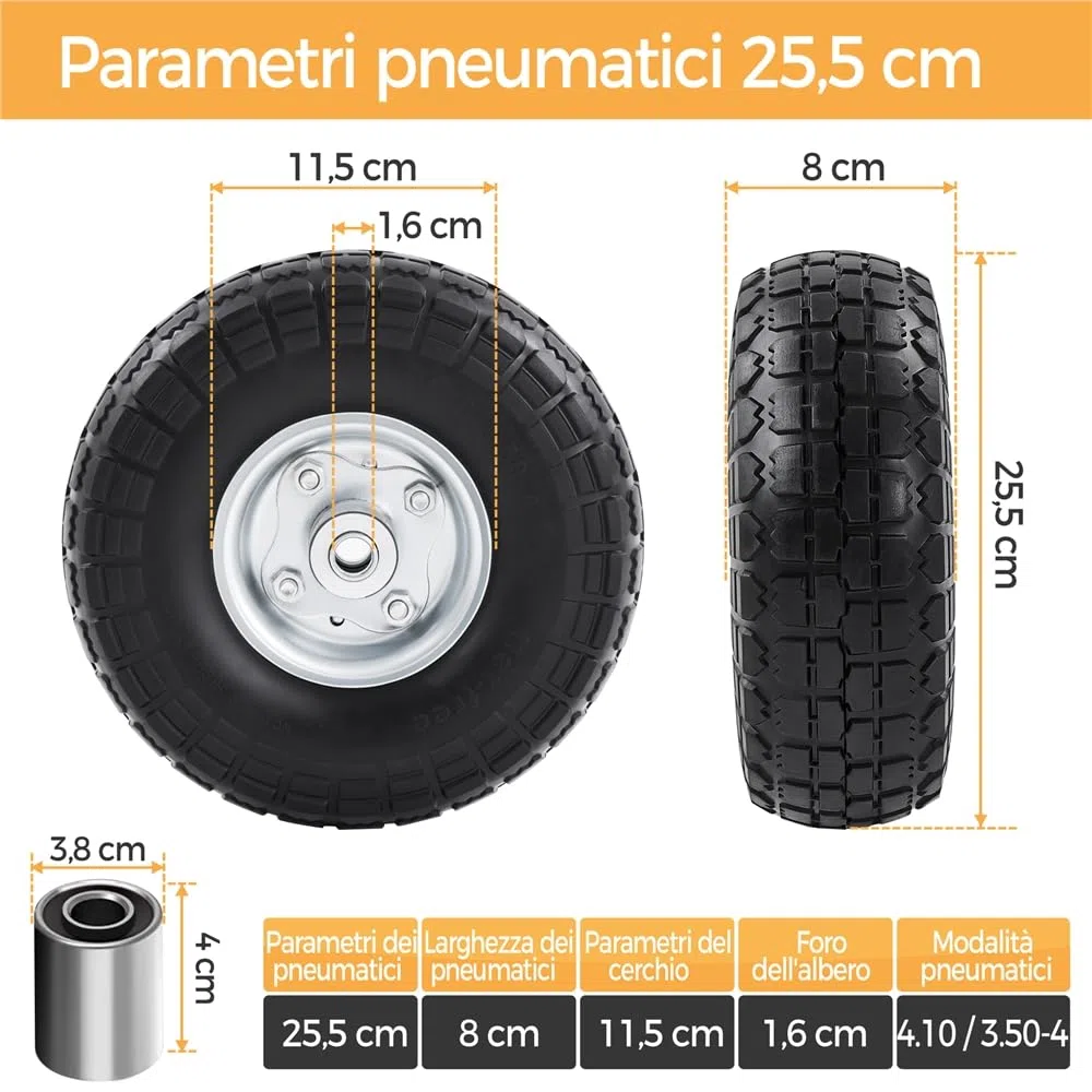 Yaheetech 4 Ruote Pneumatici per Carrellino Carrello Carriola Carretto Rimborchio da Giardino Antiforatura Antipanne in Gomma Piena Ricambio Ruote Dia. 255 mm Nero