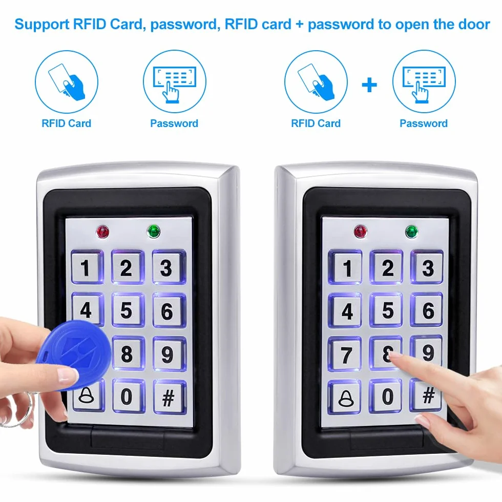 Tastiera di Controllo di Accesso RFID in Metallo Impermeabile Kit di Sistema del Regolatore di Accesso, Apriporta Password, Copertura Impermeabile con Tasti 10PCS 125KHz