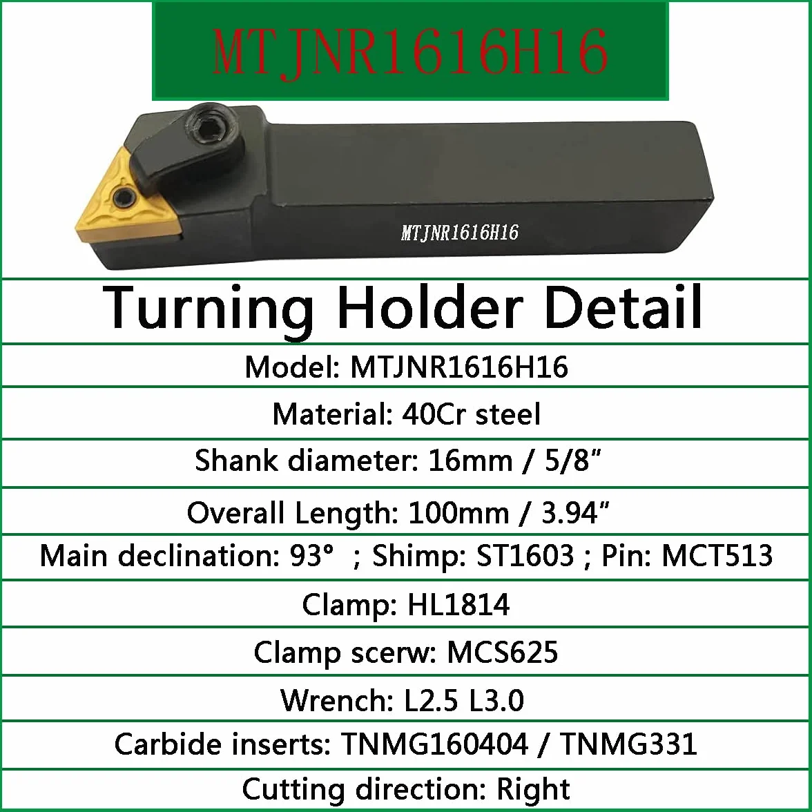 5/8 "Tornio Excircle carburo supporto utensile per tornitura MTJNR1616H16 + tornio in barra di alesatura interna S16Q-MTJNR16 + inserti di tornitura in carburo indicizzabile TNMG331(TNMG160404)