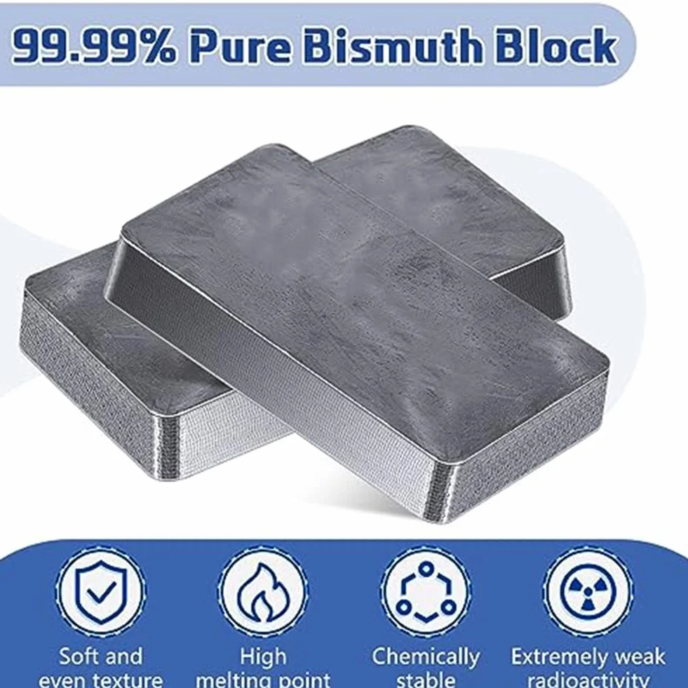 2 Pezzi di Metallo di Bismuto Puro al 99,99%, 4,4 Libri (2 kg) di Blocco Bismuto, Illustrato, per la Fabbricazione di Cristalli, Esperienze Scientifiche e .