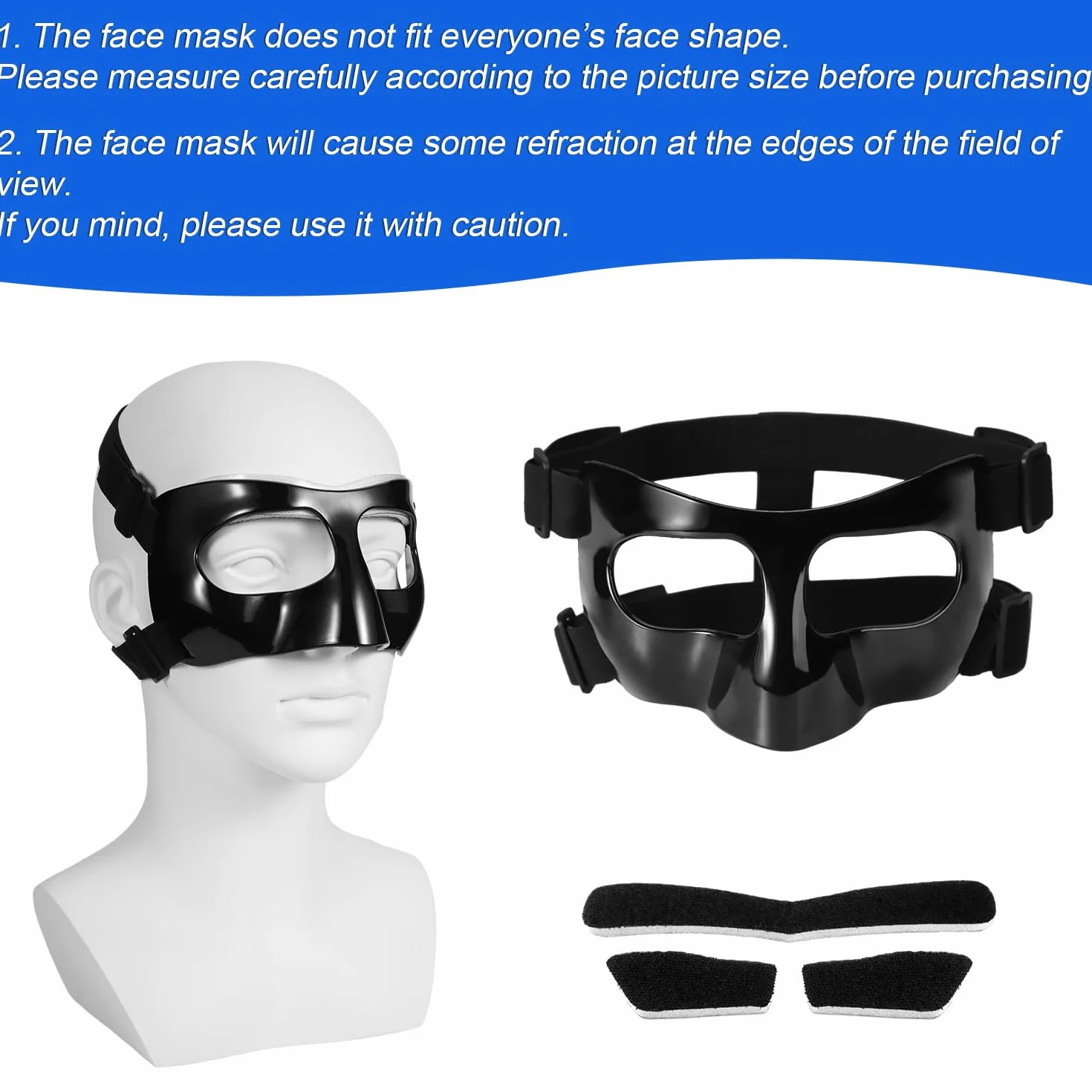Protezione per Naso Rotto, 15x9,5cm Visiera Regolabile con Cuscinetti, Maschera per Allenamento Sportivo, Nero