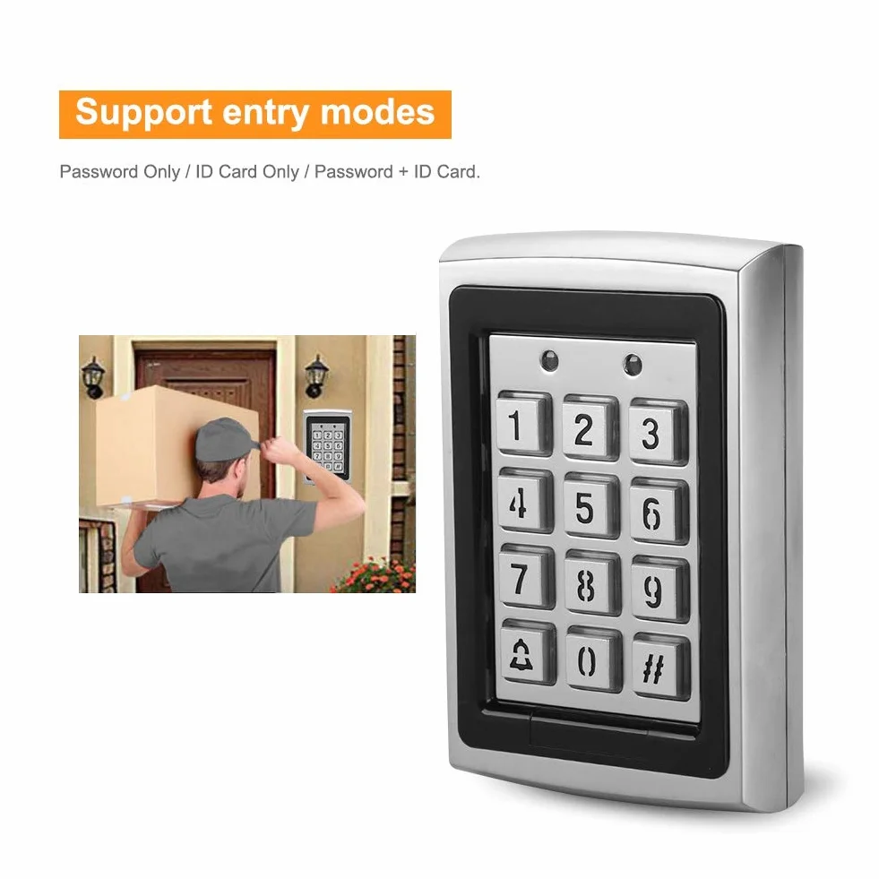 Lettore di schede RFID in metallo da 125 KHz con tastiera di controllo accessi e password con retroilluminazione - Sistema di accesso sicuro per 1000 utenti