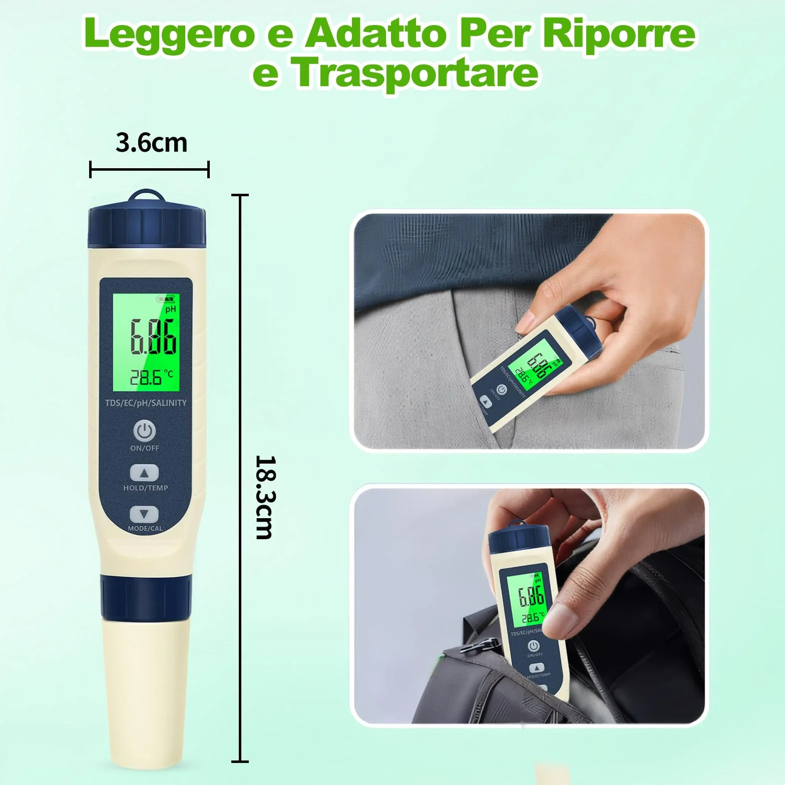 Pious Misuratore pH 5 in 1 TDS/EC/Salinità/Termometro Display LCD, Compensazione Automatica della Temperatura, per Coltura Idroponica Piscina