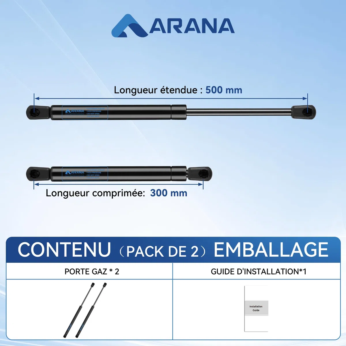 ARANA Verin a gas 500 mm 356 N con supporto idraulico 36 kg per porte Verin Idraulica di Hatchback Camping-Car, Coperchi Scatola Giocattoli e Applicazioni DIY Verin de Hayon, 2 Pezzi