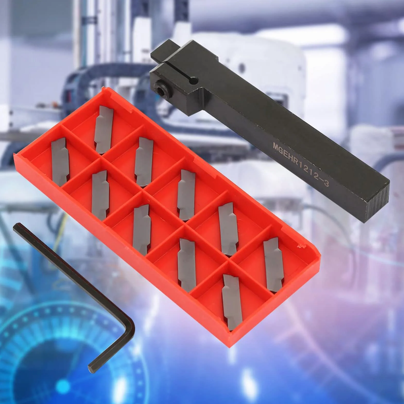 Akozon utensile troncatore per tornio + Tool ehr1212-3 Portautensili di tornitura scanalati e scanalati separati, portautensili CNC con 10 lame Accessori di ricambio mn300 Sostituzione