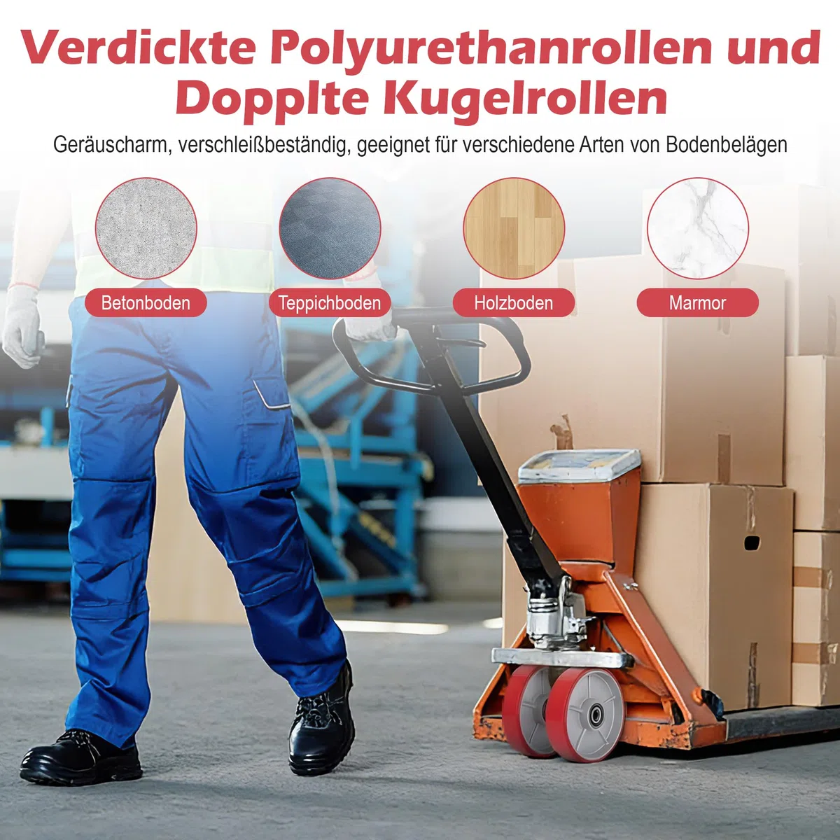 2 ruote per carrello sollevatore in poliuretano 180 x 50 mm, asse 20 mm, cuscinetti a sfera per carrello sollevatore, ruote di ricambio, fissatore, ruote per pallet, carico massimo 3000 kg