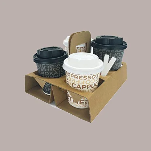 Lucgel Cestino Porta Bicchieri Cappuccino Caffè Asporto 4 FORI Carta Avana 16x20H5cm 100 pezzi