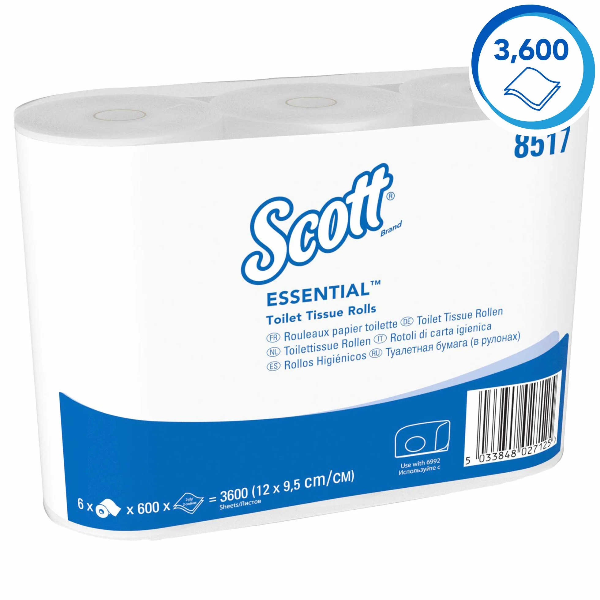 Scott Essential 8517 Carta Igienica a 2 Veli 36 Rotoli Piccoli da 600 Fogli Bianco
