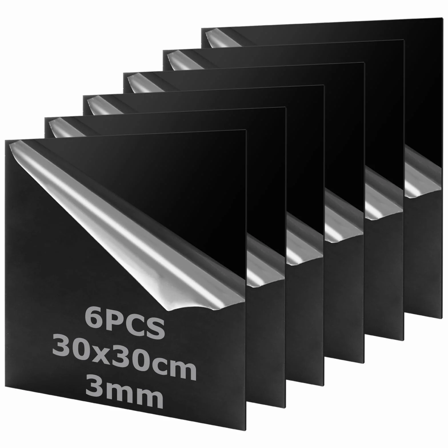 SHUESS 6 lastre in vetro acrilico nero, 3 mm, 30 x 30 cm, colore nero, piastra in acrilico su entrambi i lati, piastra di plastica da 3 mm, per incisione laser, ritaglio, fai da te, display e pittura