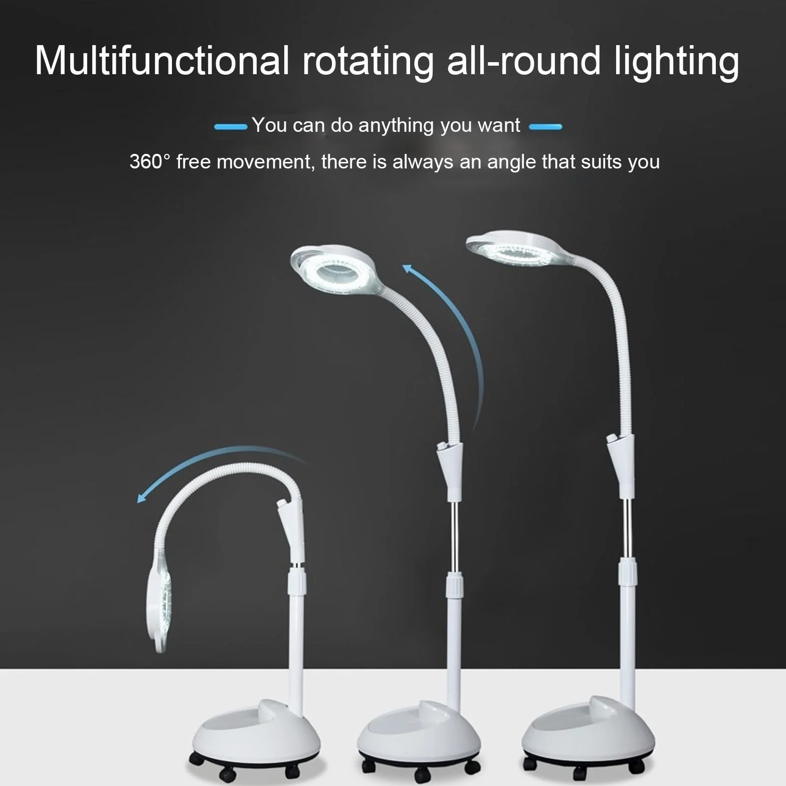 Lampada da Visita Medica, Lampada da Pavimento, Luce di Ispezione Mobile, Lampada Chirurgica a LED Altezza Regolabile, Ingrandimento Otto Volte