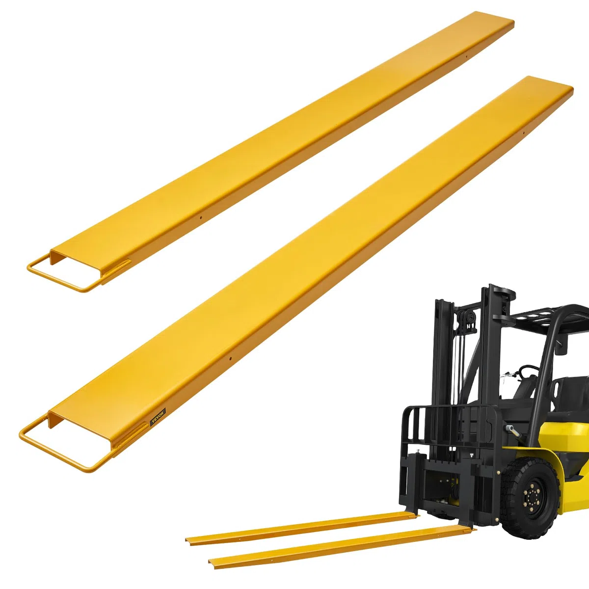 VEVOR Prolunghe Forche per Pallet 244x14 cm Prolunghe Forche per Carrello Elevatore Industriale 1 Coppia in Acciaio al Carbonio per Spostamento Trasporto, Forche Prolunghe per Trasporto Merce, Giallo