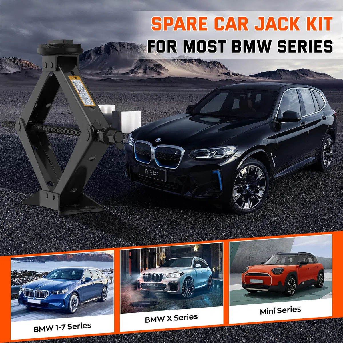 IMAYCC Cric Per Auto Universale 2.5T/2500kg, Cric Auto Per BMW Con Tampone In Gomma BMW, Cric Portatile Per Auto Serie1/3/5/6/7/Z/X Con Chiave Per Dadi Ruota, Kit Emergenza Auto Per Auto BMW Serie