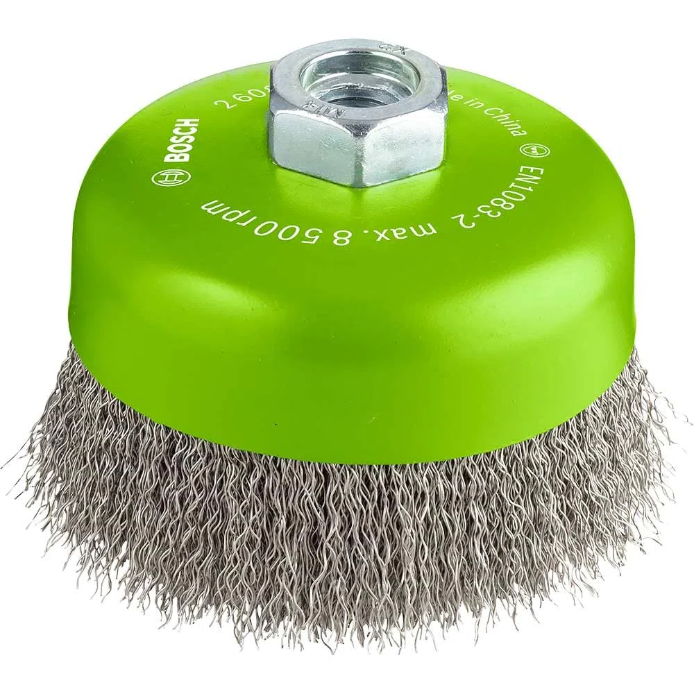 Bosch 1x Spazzola a tazza PRO Stainless Steel clean a filo ondulato grandi, filetto M14 (per Metalli non ferrosi, Acciaio, Ø 100 mm, Professional Accessorio Smerigliatrice angolare grande)