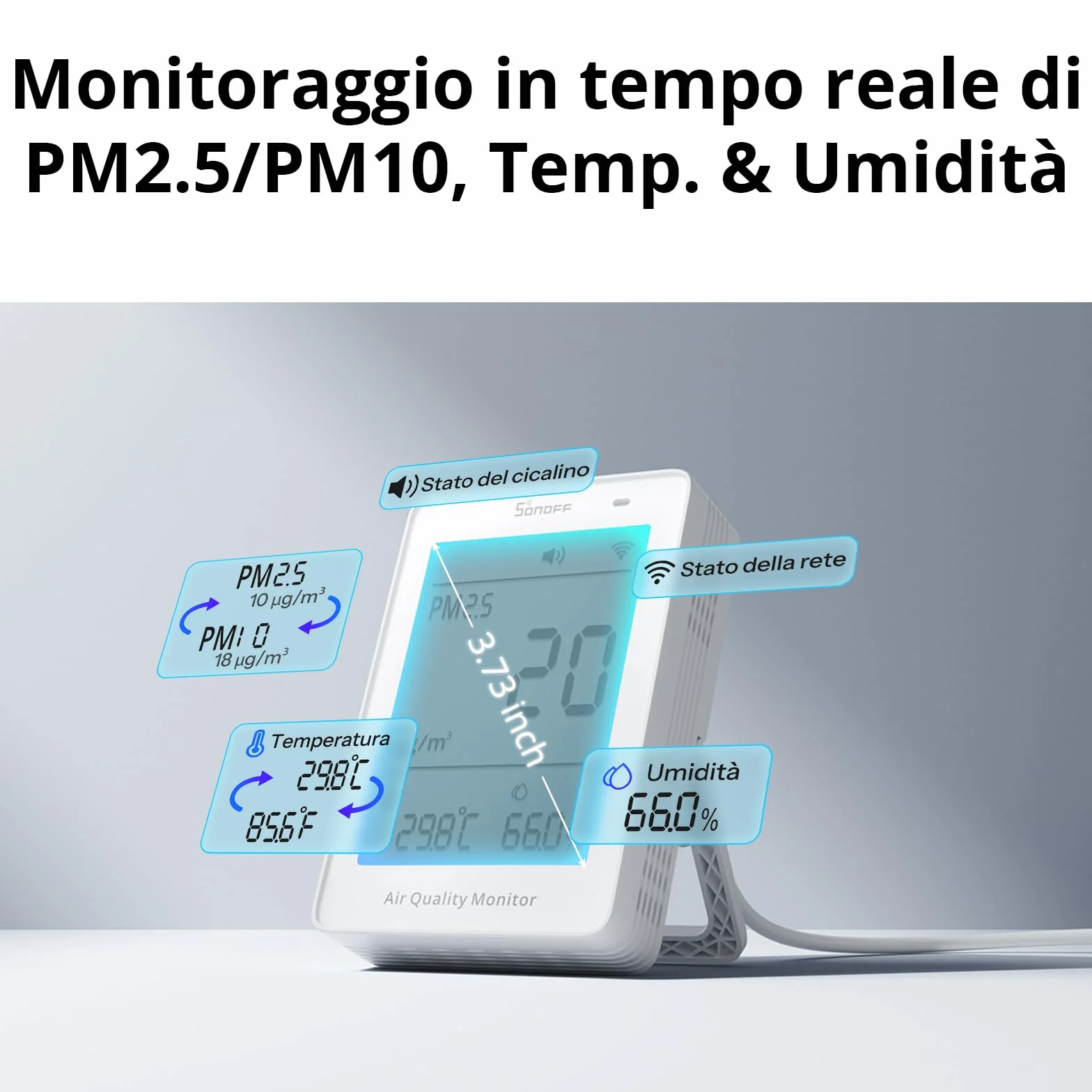 SONOFF Monitoraggio intelligente della qualità dell'aria PM2.5 PM10 Temperatura Umidità Display Allarme