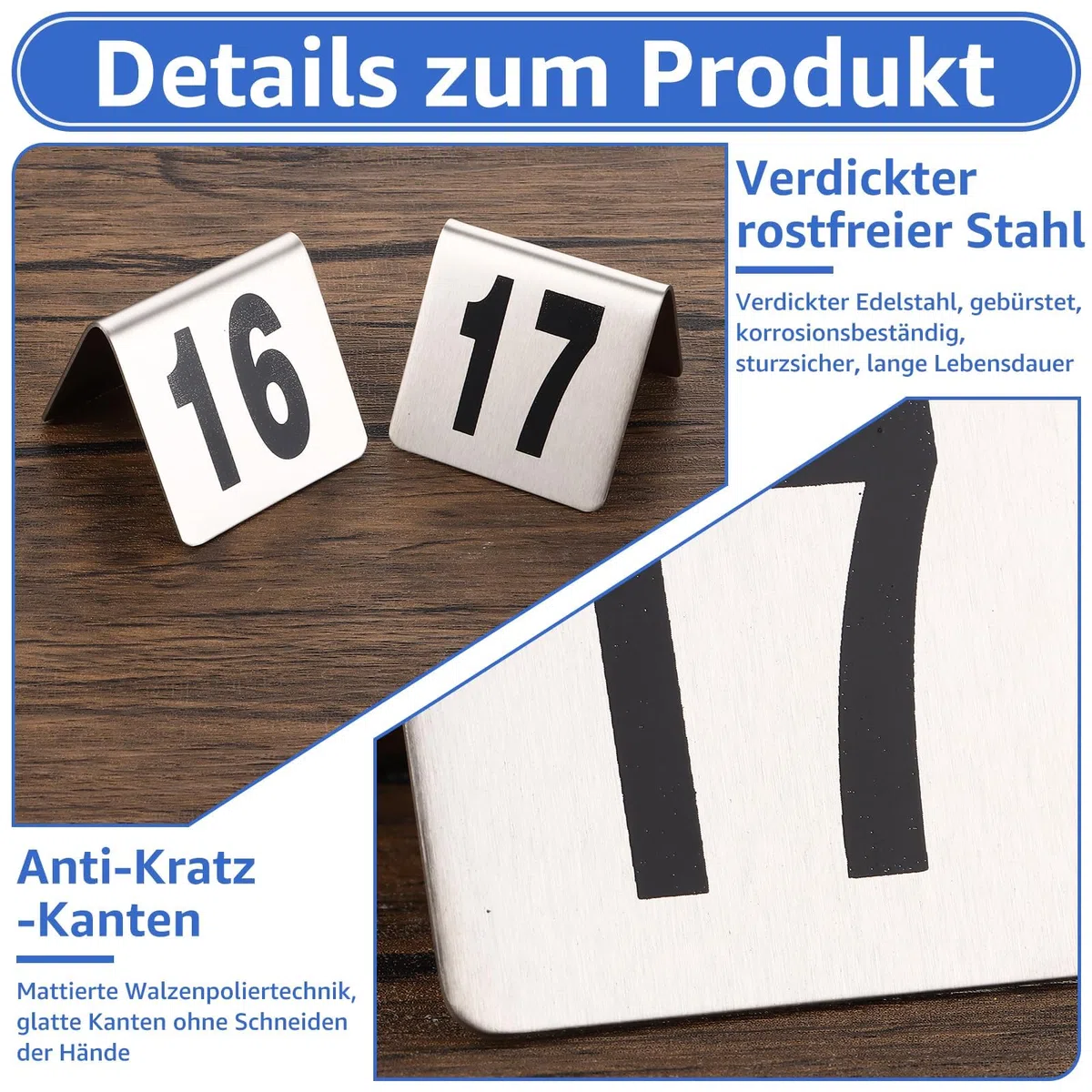 20 numeri da tavolo in acciaio inox 1-20, numeri da tavolo su entrambi i lati, numeri da tavolo 5 x 5 x 4,6 cm, in acciaio inox, per ristoranti, ricevimenti, banchetti, bar, bar