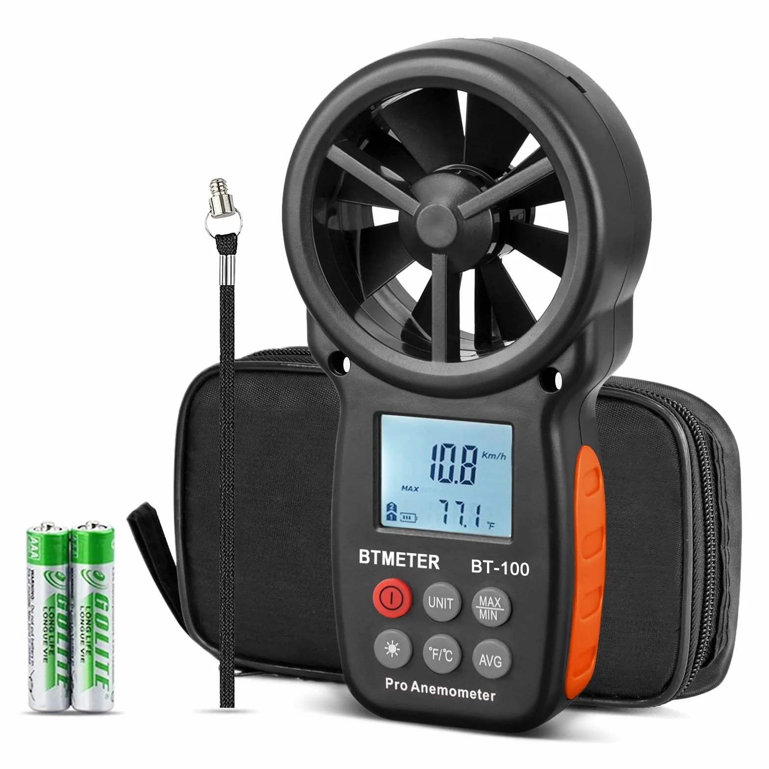 BTMETER BT-100 Anemometro digitale portatile misuratore velocità vento CFM MAX/MIN/AVG LCD
