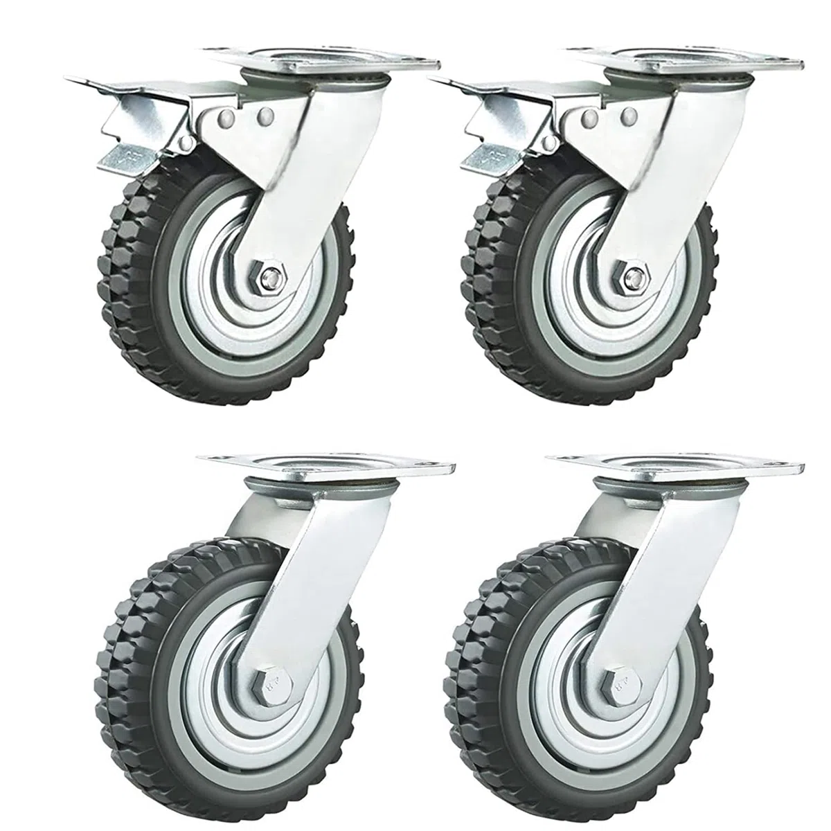 Nisorpa Ruote Girevoli Pesanti 200 mm - Portata 1000 kg, 360°, Gomma Piena, 4 Pezzi (2 Con Freno)