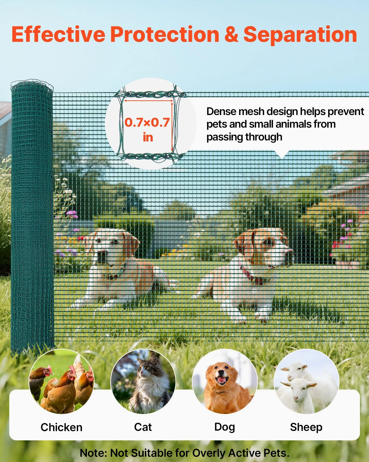 VEVOR Rete per Recinzione in Plastica, Recinzione Temporanea Flessibile con Pali 0,9 x 20 m, Rete di Sicurezza con Picchetti a Doppia Punta e Tiranti, Barriera Mobile da Giardino per Cani e Polli