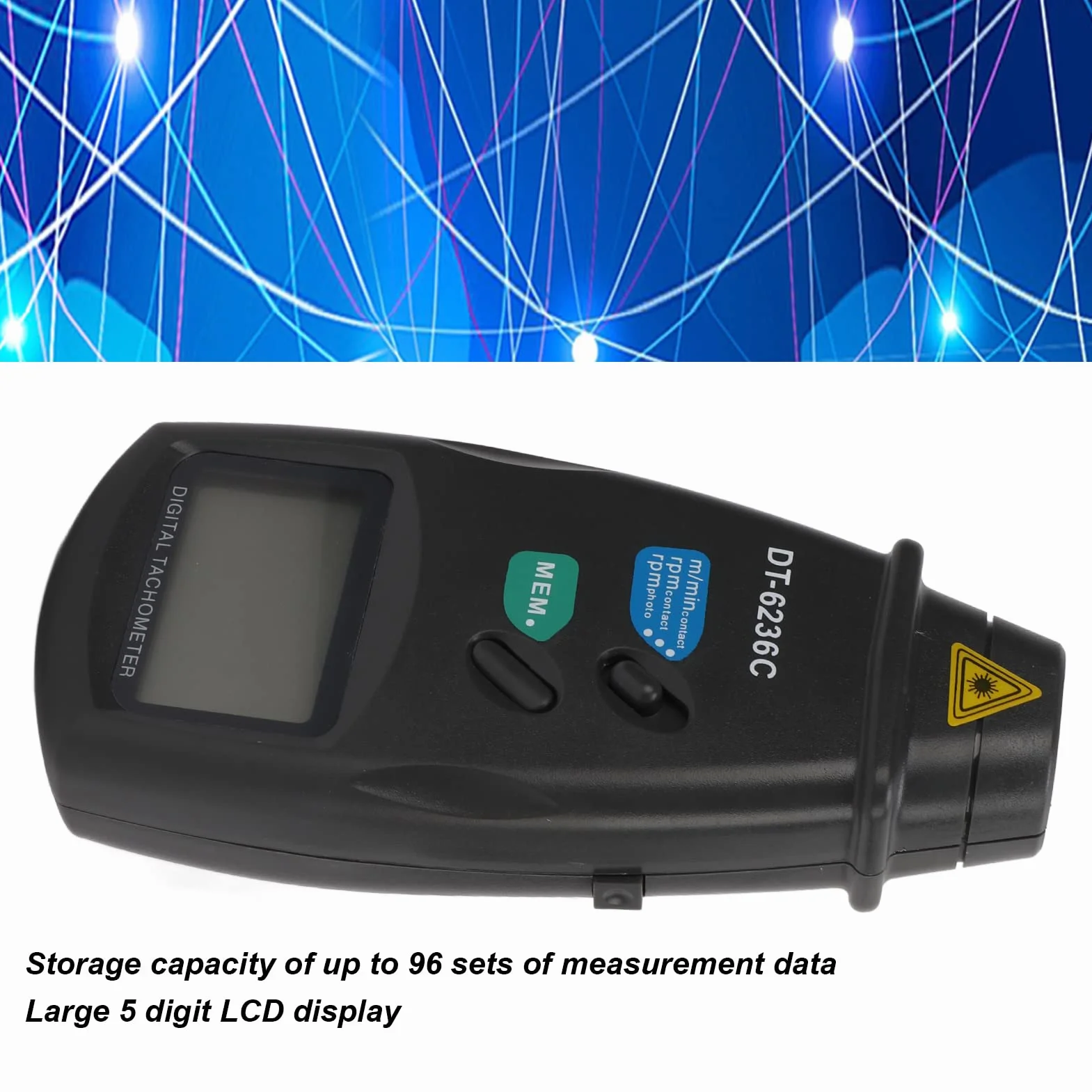 DT6236C Tachimetro Digitale 2 in 1 Contagiri Optoelettronico a e Senza Contagiri 19999 RPM Misuratore di Velocità Manometro Tascabile per Ruote a Motore