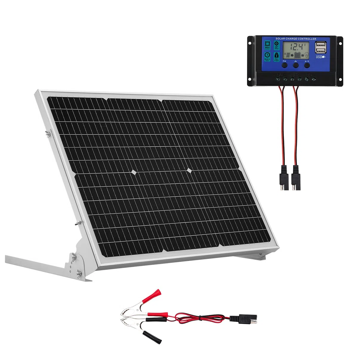 VEVOR Caricabatterie per Pannello Solare da 50 W e 12 V, Celle Monocristalline, Controllo MPPT Esterno, Staffa di Montaggio Regolabile, Impermeabile IP65, per Auto, Barche, Camper, Rimorchi