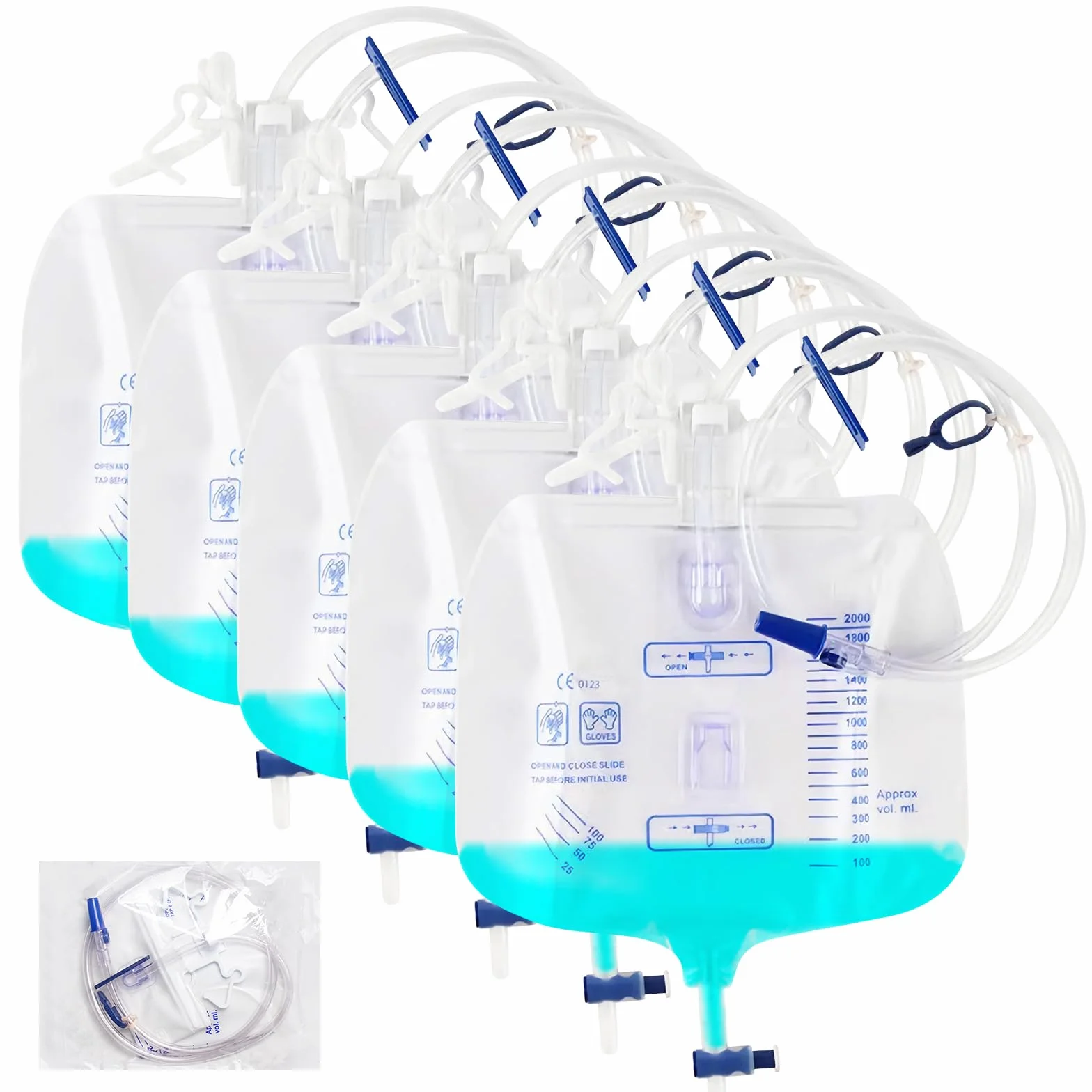 Sacchetti per urina 2000 ml con tubo 1 m, sacchetti per catetere incontinenza, sistemi drenaggio chiusi scala leggibile