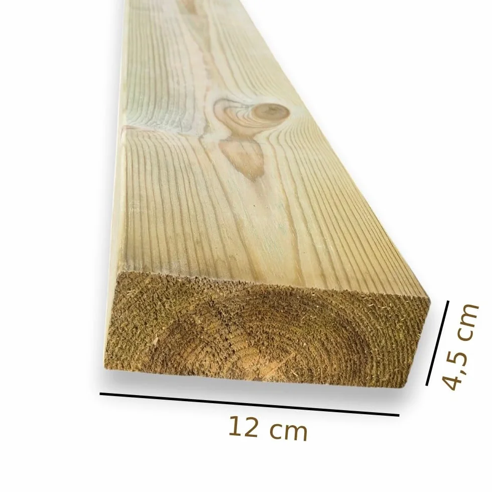 SUNWOOD Listello in Pino Massello Impregnato in Autoclave 4,5x12 cm 300 cm Travetto per Esterni Pergole Gazebo