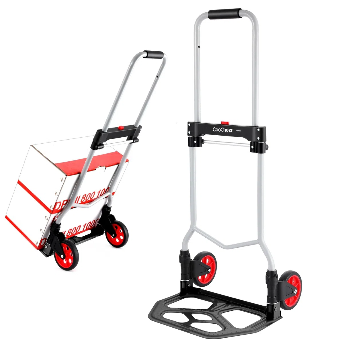 Carrello Pieghevole Portata 100kg, Carrello portapacchi in alluminio con Manico Allungabile, 2 Ruote e Cord con gancio per i viaggiatori, i traslochi, le attività domestiche